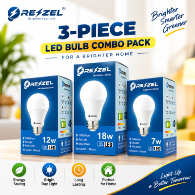 Rezzel LED Bulb 3-Piece Combo Pack (18w, 12w, 7w)